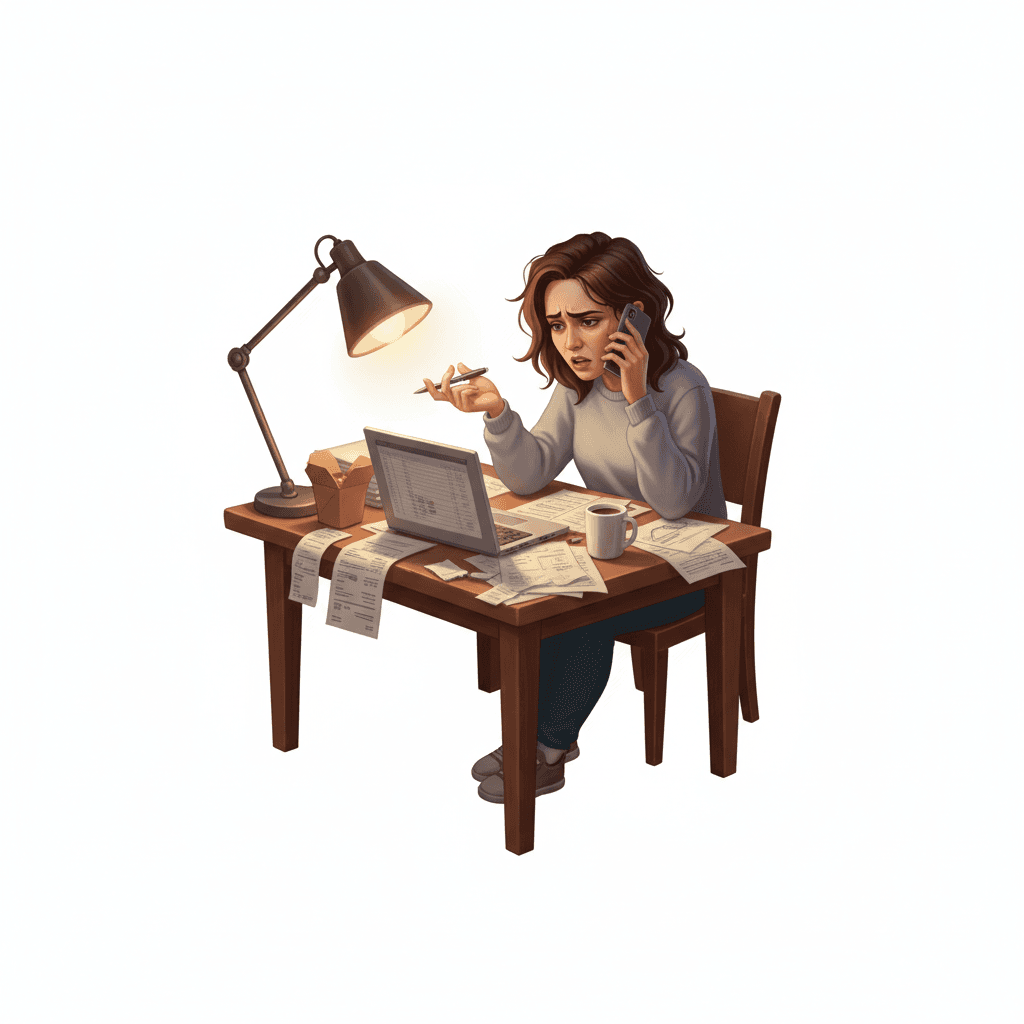 Business owner doing admin work late at night