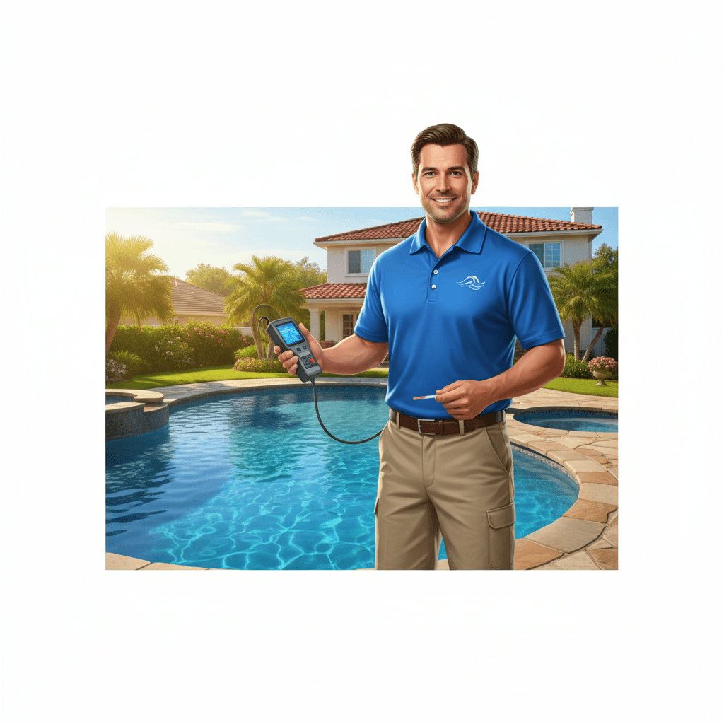 Pool service professional testing water chemistry